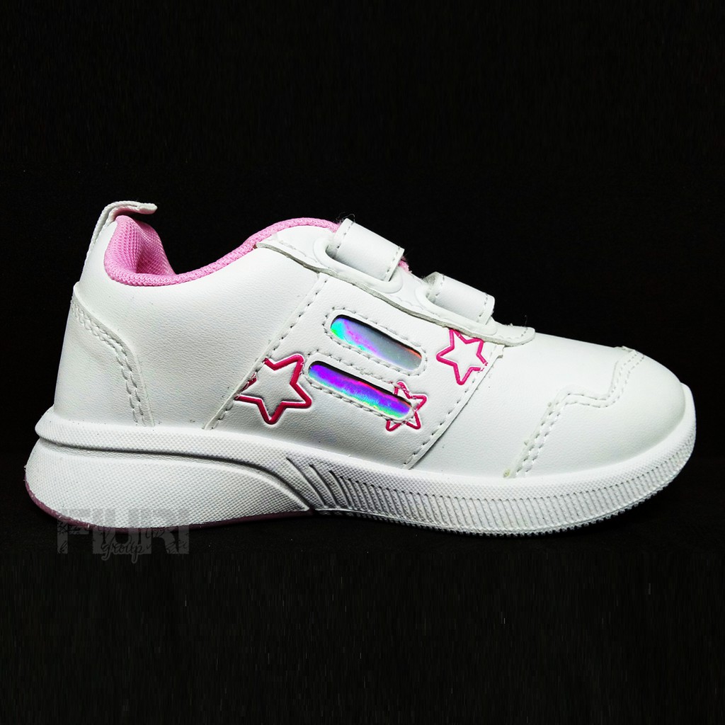 FIURI - ANDO ORIGINAL -  TINLEY PEREKAT 29-32 PUTIH PINK - SEPATU SNEAKERS KANVAS SOL KARET ANAK KECIL PEREMPUAN  - SEPATU MOTIF BINTANG KETS LUCU FASHION TRENDY - SEPATU SEKOLAH PAUD TK KRETEKAN PEREKAT CEWEK MURAH PROMO DISKON BONUS KAOS KAKI