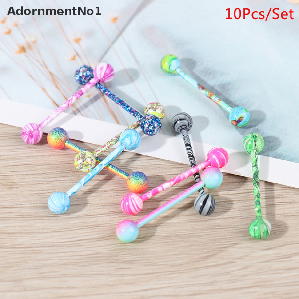 (AdornmentNo1) 10pcs / Set Anting Tindik Lidah Bentuk Barbel Bahan Stainless Steel Untuk Perhiasan Wanita