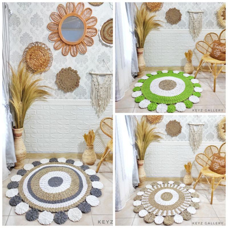 Karpet Seagrass Matahari 120 cm [GRATIS POUCH] Rug Seagrass Flower / Karpet Anyaman / Rug Matahari