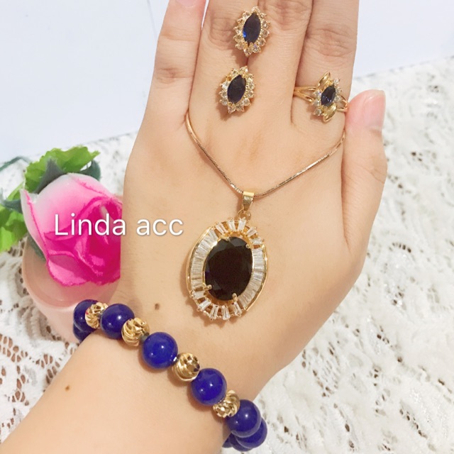 set biru donger xuping gelang karet batu giok asli 88
