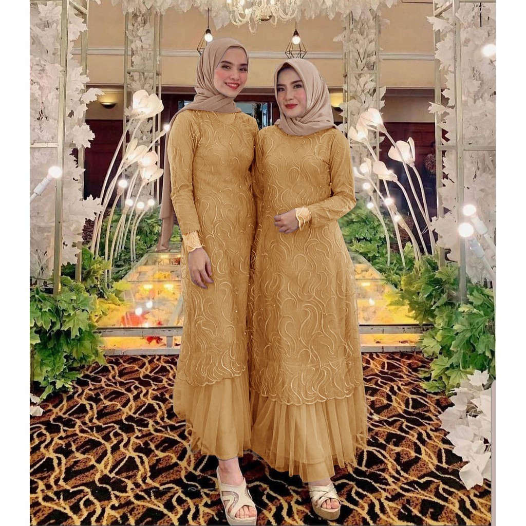 GAMIS GERALDINE PRETY FORMAL BAHAN FULL BRUKAT TILE MUTIARA MEWAH / GAMIS BROKAT PREMIUM KONDANGAN