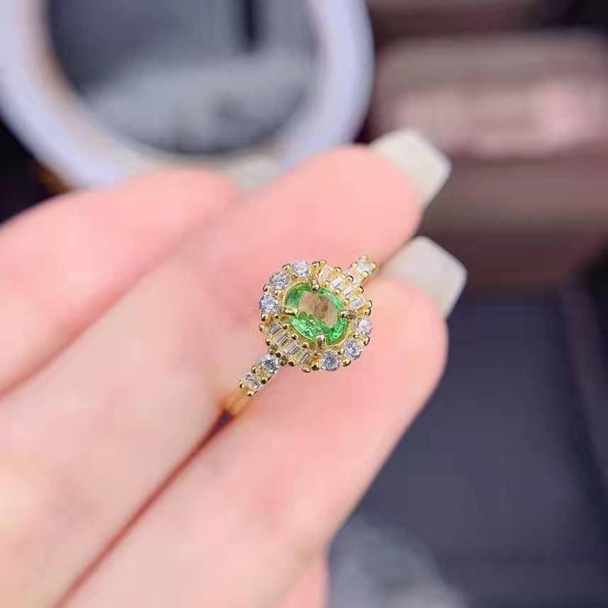 Goldkingdom Perhiasan Fashion Emas Asli Kadar 375 Bangkok Aksesoris Ready Stock Gilt Olive Green Ring Micro Diamond Ring Untuk Pertunangan Dan Nikah Dengan Wanita