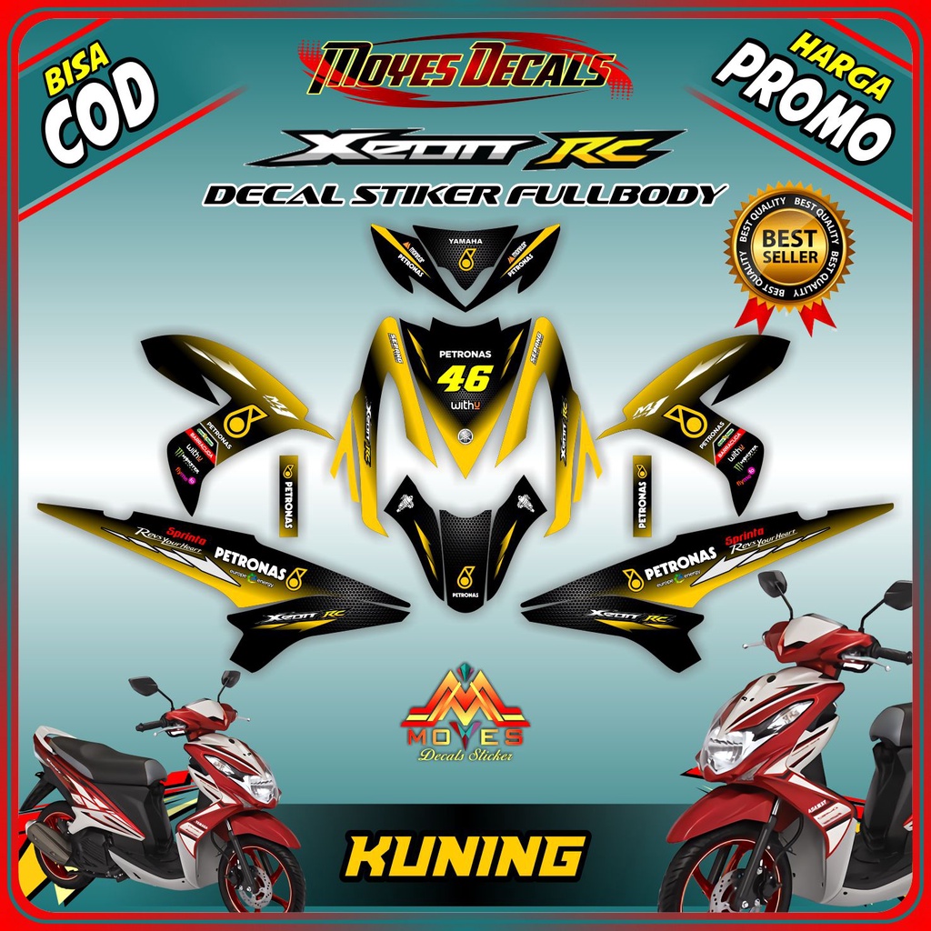 Decal stiker full body xeon rc - stiker motor yamaha xeon rc petronas kuning full body
