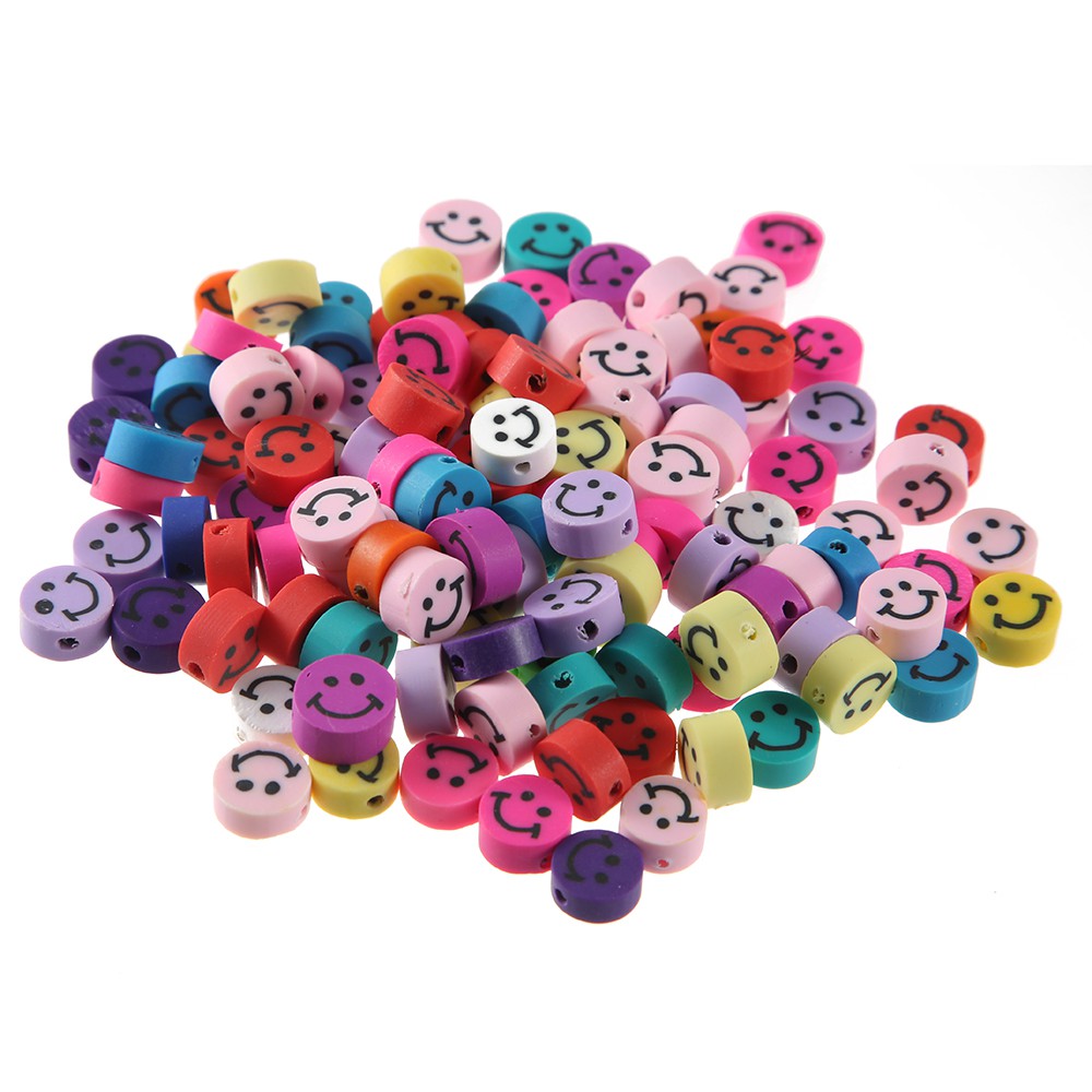 100pcs Manik Manik Spacer Bentuk Smiley Bahan Clay untuk 100pcs Manik Manik Spacer Bentuk Smiley Bahan Clay untuk
