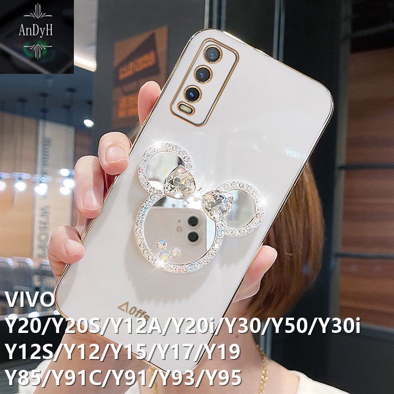 Case Desain Mickey Mouse Aksen Cermin Untuk VIVO Y93 Y91 Y95 Y30 Y30i Y50 V9 Y85 Z1 Z3X V15Pro V15 S1