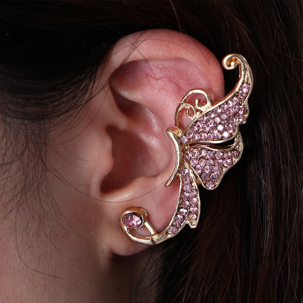 1Pc / 1 Pasang Anting Stud Klip Bentuk Nanas Butterfly Bunga Bintang Aksen Kristal Berlian Bling Gaya Punk Untuk Wanita