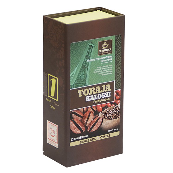 

Seven Bika Coffee Toraja Kalossi Pure Arabika Box (Bubuk/Biji) 200 gr