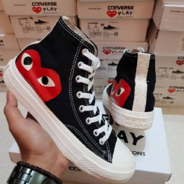SEPATU SNEAKERS CDG PLAY HIGH BLACK WHITE IMPORT QUALITY MADE IN VIETNAM 37-43-0