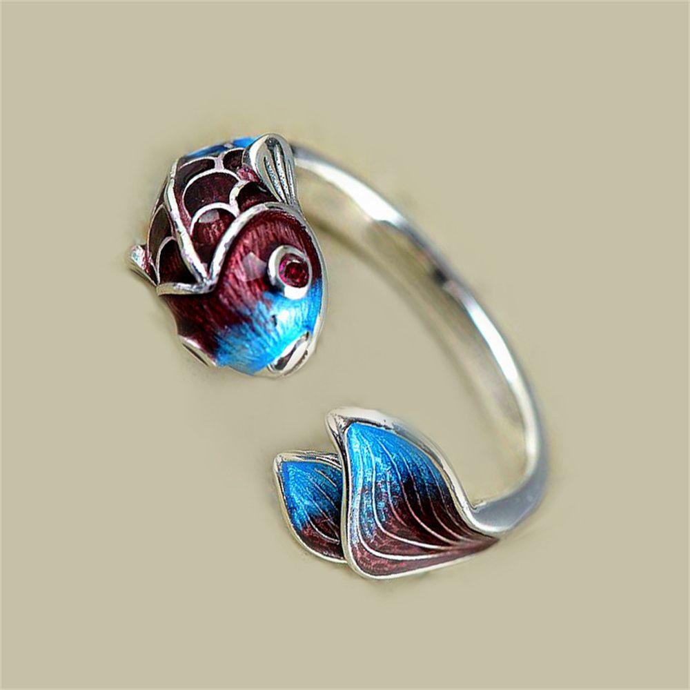 Preva Rings Good Luck Ladies Enamel Warna Silver Cincin Jari Ikan Koi