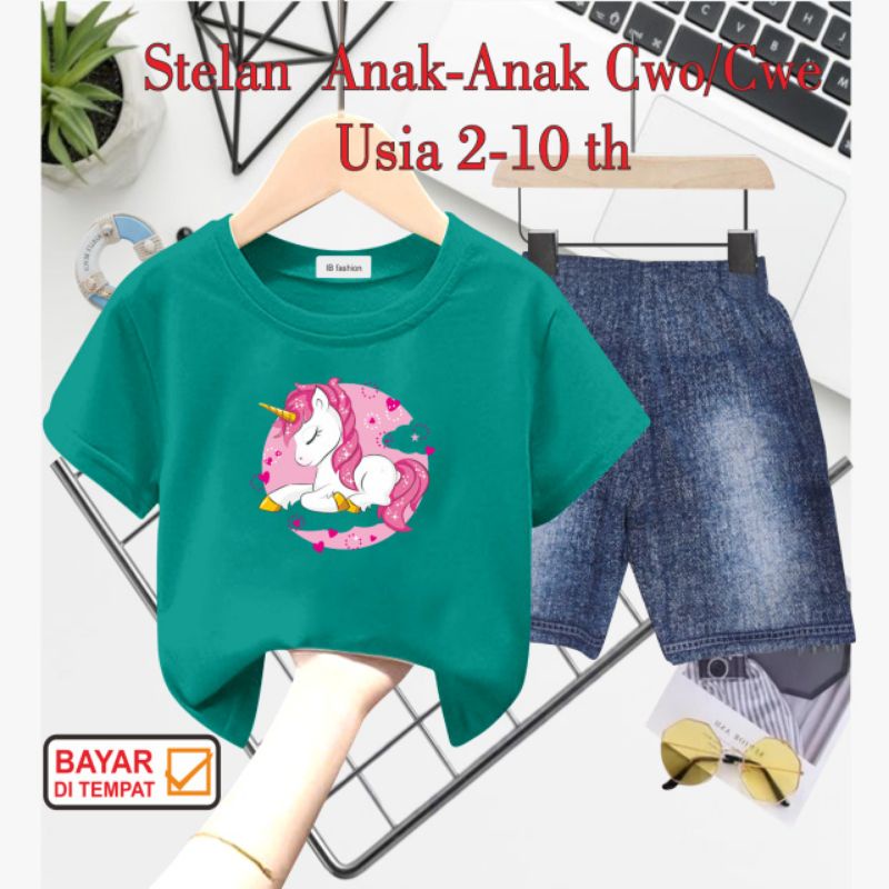 ((IB))SETELAN ANAK PEREMPUAN SEMI JEANS/UNICOR DIGITAL SABLON