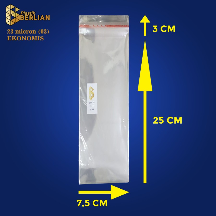 

7,5 x 25 cm Plastik OPP EKONOMIS 23micron (100 lbr) (lem/seal)