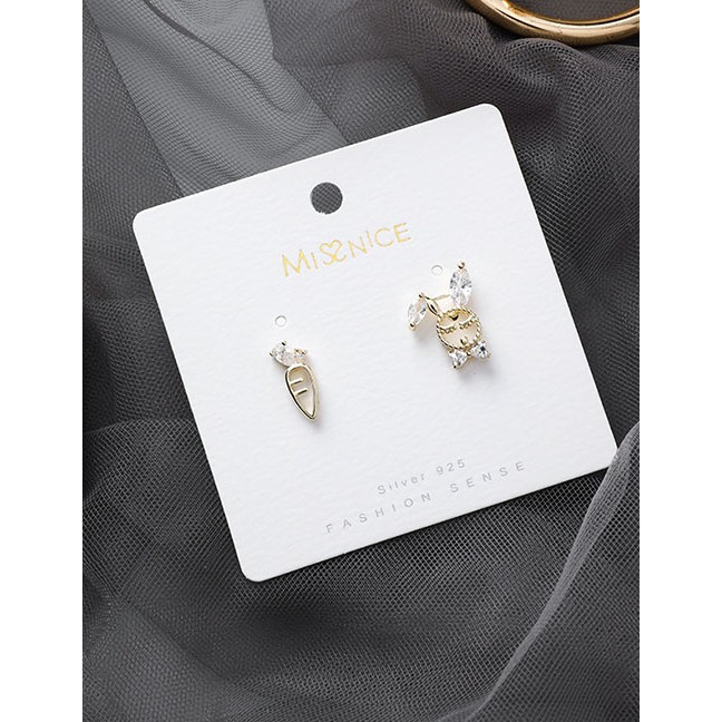 LRC Anting Tusuk Fashion Golden Zircon Radish Rabbit Asymmetric Stud Earrings D66124