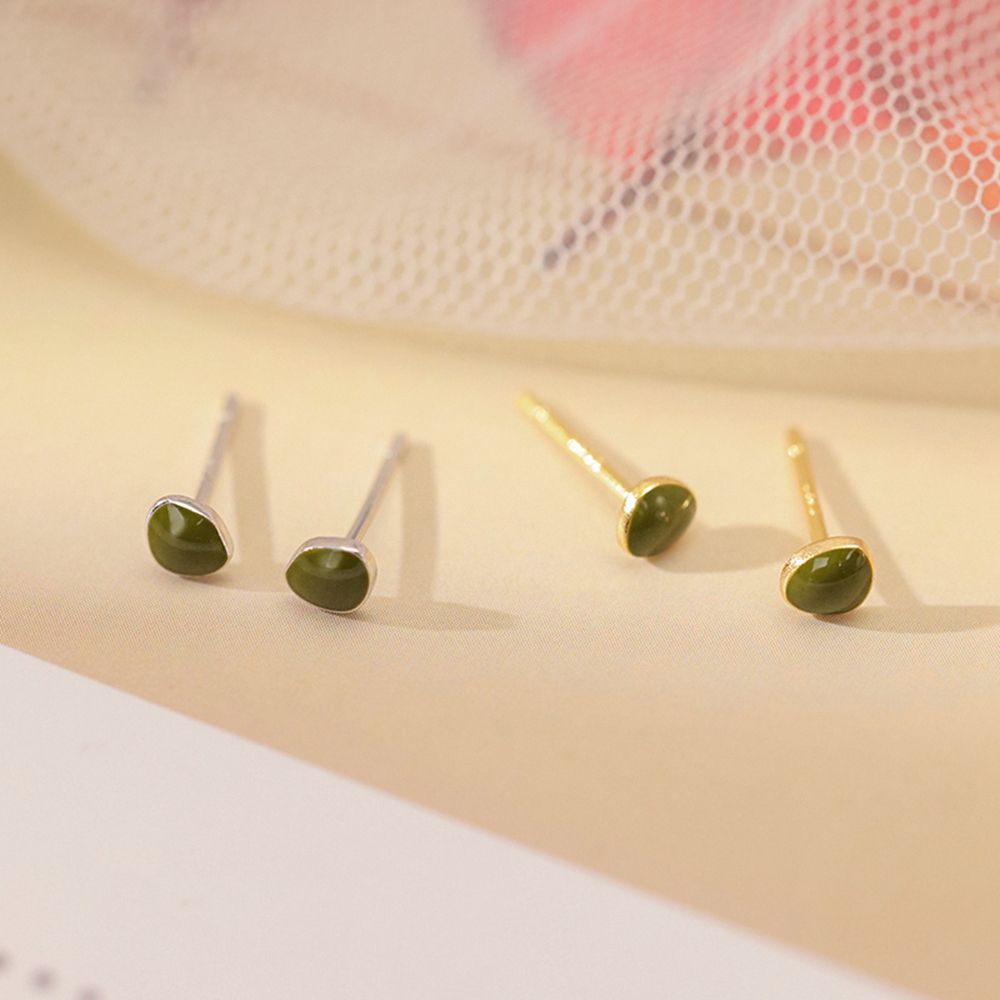 Anting Stud Mini Bentuk Tetesan Air Opal Geometris Warna Hijau Gaya Korea Simple Minimalis Untuk Wanita