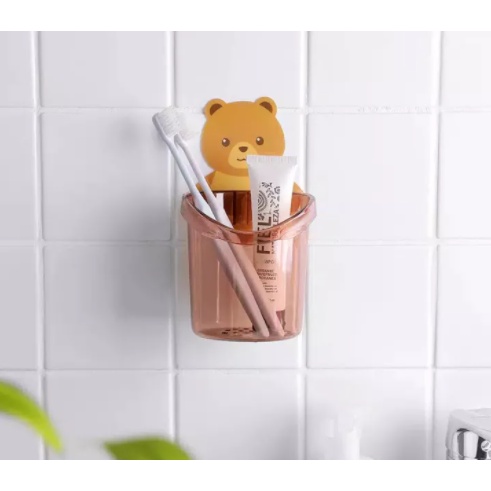 Rak Tempat Sikat Gigi atau Alat make up Tempel Motif Beruang Unik Lucu