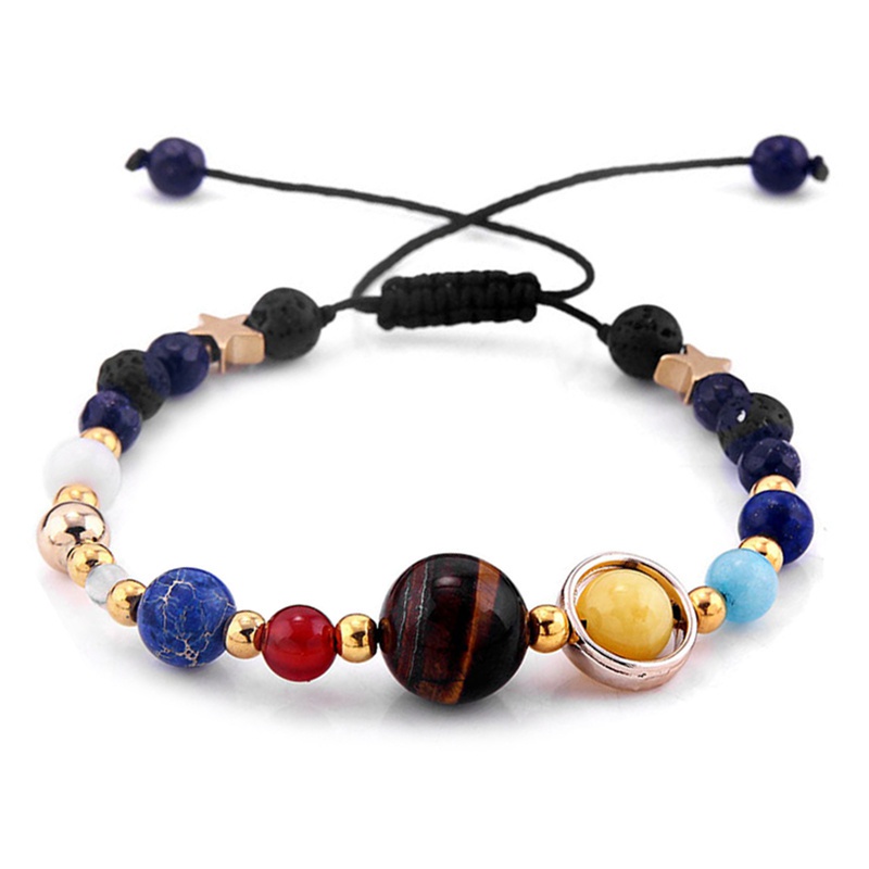 Blue Sand Beads Bracelet Galaxy Planets Solar System Natural Stone Bangle