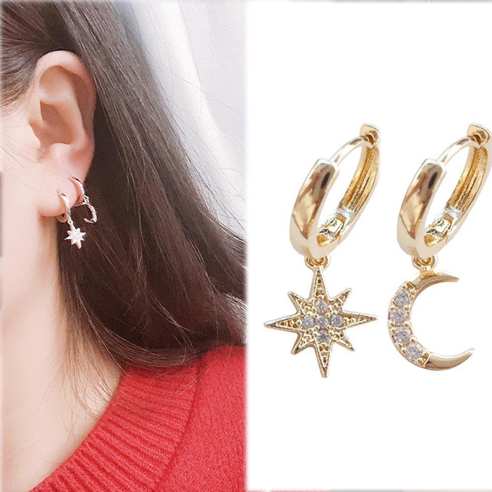 Lily Menjuntai Anting Hadiah Natal Warna Emas Wanita Perhiasan Hadiah Berlian Imitasi Asimetris