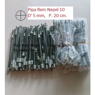 Pipa selang Minyak Rem Besi  Nepel 10. Diameter 5 mm Panjang 20 cm (besi)