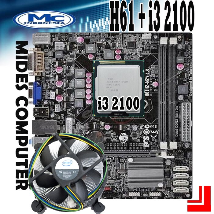 Motherboard 1155 H61 ECS + Processor i3 2100 + FAN