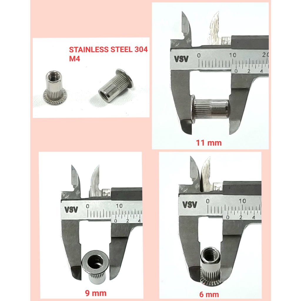 Rivet Nut M4 GALVANIS/STAINLESS STEEL/ALUMINIUM Mur Rivet Tanam Rifnut Nutsert