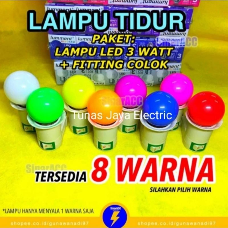 Bohlam Lampu LED Warna 3W + Fiting Colok untuk Lampu Dekorasi/Tidur