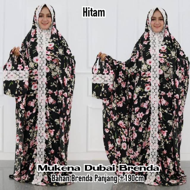 Mukena dubai Premium mewah cantik elegant terbaru termurah renda bordir sakura motif bunga hitam