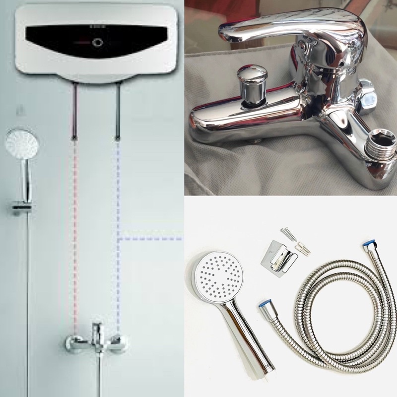 Kran Bathtub Shower Mixer Panas Dingin Intalasi Luar Water Heater Brass Shower Set - Kran tanpa bobok / bongkar tembok