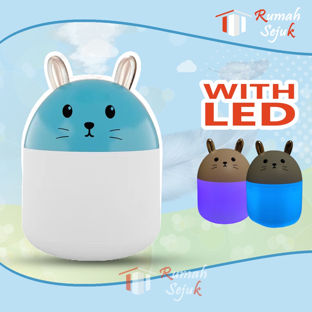 RS - Air Humidifier Diffuser Aromaterapi Alat Pengharum Ruangan Difuser Disfuser Unik Lucu Kucing RS-H32 Humdifier Purifier Difusser Defuser Humidifer Humadifier Humudifier Dispuser Humifider Portable Mobil Car Uap Hiasan Kamar Lampu LED Free Gratis Oil-Bunny Blue + 6 OIl