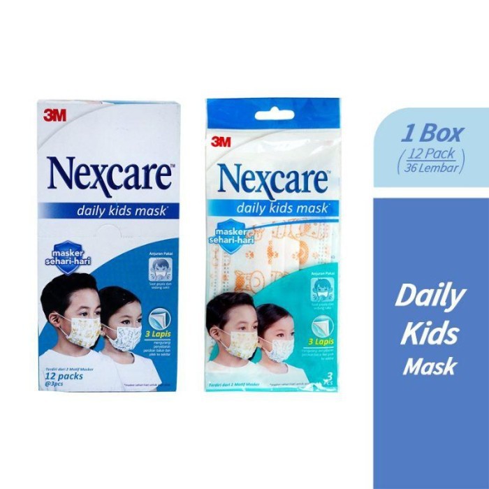 Masker Nexcare 3M Masker Anak 3 Lapis - Kids Mask 3 Ply - 1 Box Isi 36 Masker