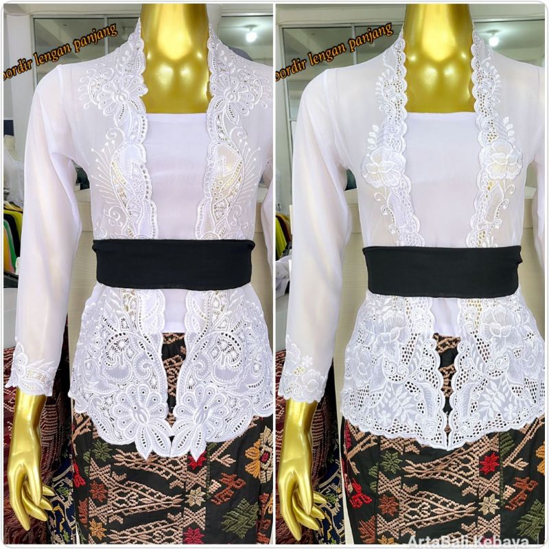 Kebaya Bordir Putih Tangan Panjang