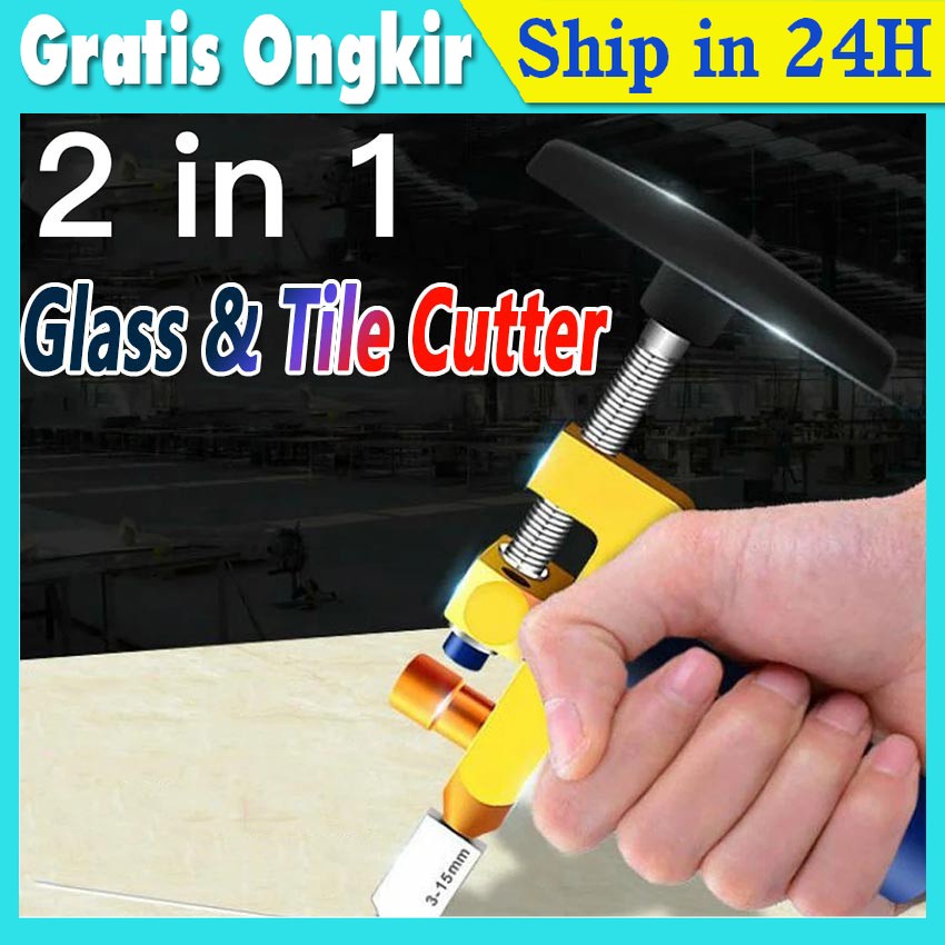 

2 In 1 Alat Pemotong Kaca Keramik Ubin Glass Cutter Manual - gold