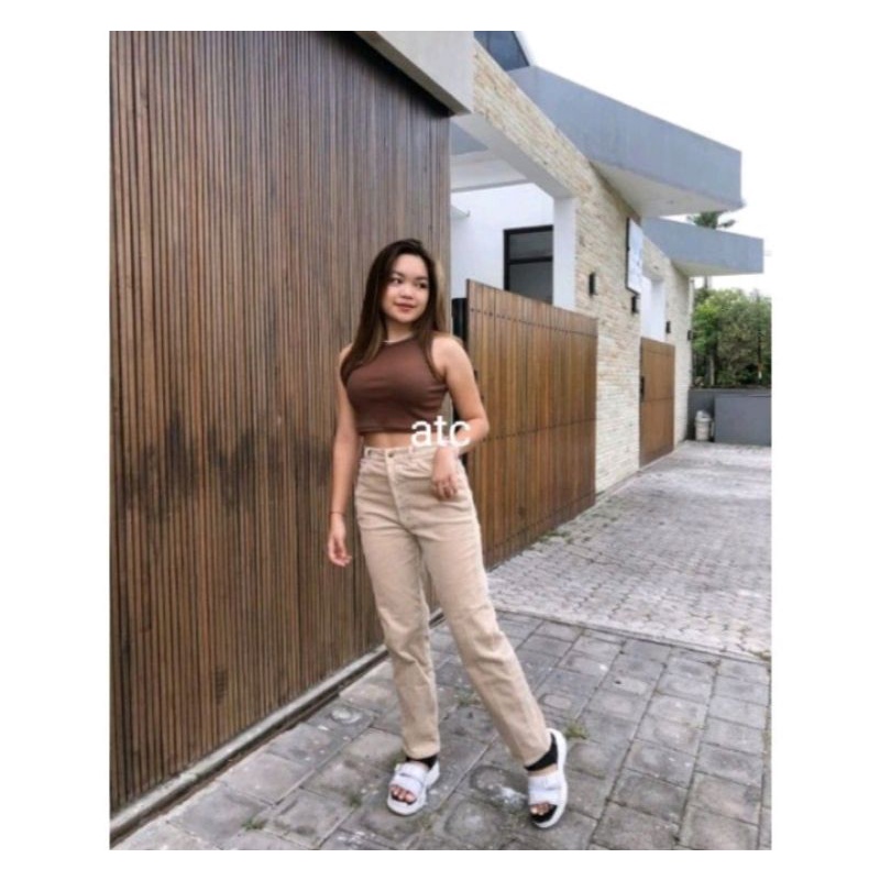 clara crop rib tank top by atc // real pic-Expresso