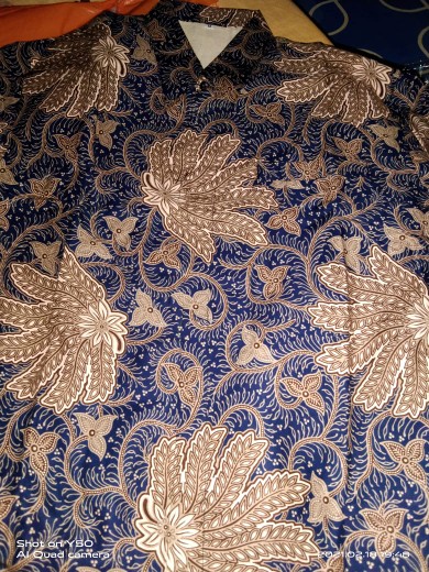 Kemeja Batik Pria Lengan Panjang Pendek Lapis Furing Reguler Fit Kembang Biru