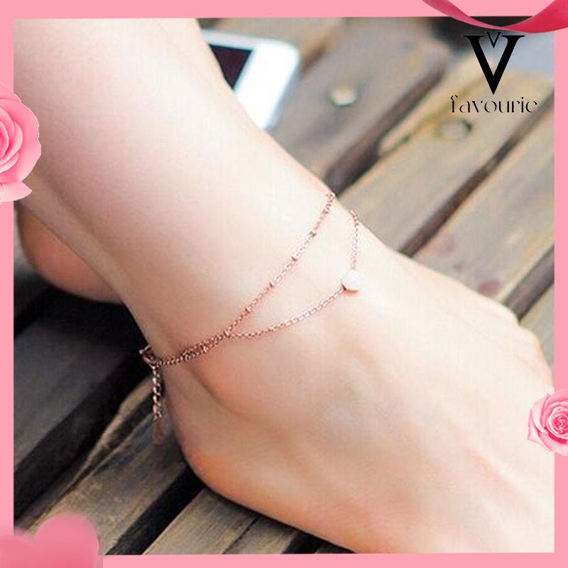 [COD]Fashion Double Layer Love Beach Anklet Titanium Steel Gift Alas Kaki-FA