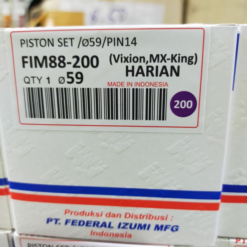 Piston seher kit fim vixion jupiter mx king fim 88 os std 50 100 150 200 250 300 MM PIN 14-OS 200 ( 59MM)