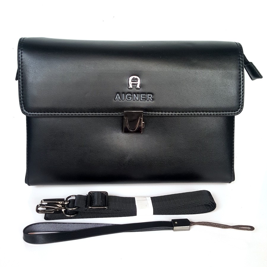 Paling Murah Handbag tas tangan pria kulit asli import super Aigner 1561 Black | Toko makmur jaya
