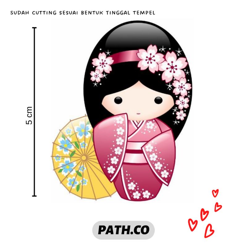 

PATH.CO Sticker Aesthetic Cute Kokeshi Big Stiker Gift Reward Tumblr Super Kawaii Cutting for Helm Laptop Tas Phone Case HP