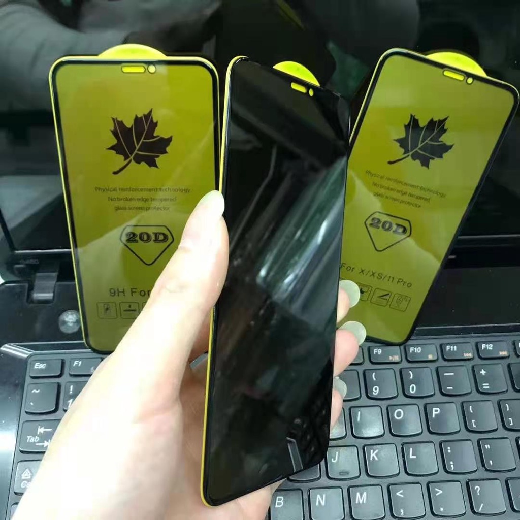 Pelindung Layar Tempered Glass 20d Motif Daun Maple Untuk Iphone 12 / 12pro / 12mini / 12promax / Xs / Xr / X Max / 7p / 6 / 7 / 8