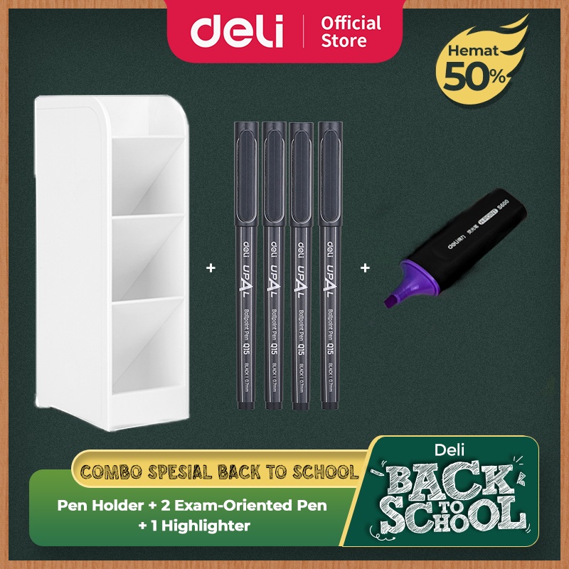 

[ DELI Back to School COMBO HEMAT 17] Pen Holder, Pulpen Ujian, Highlighter