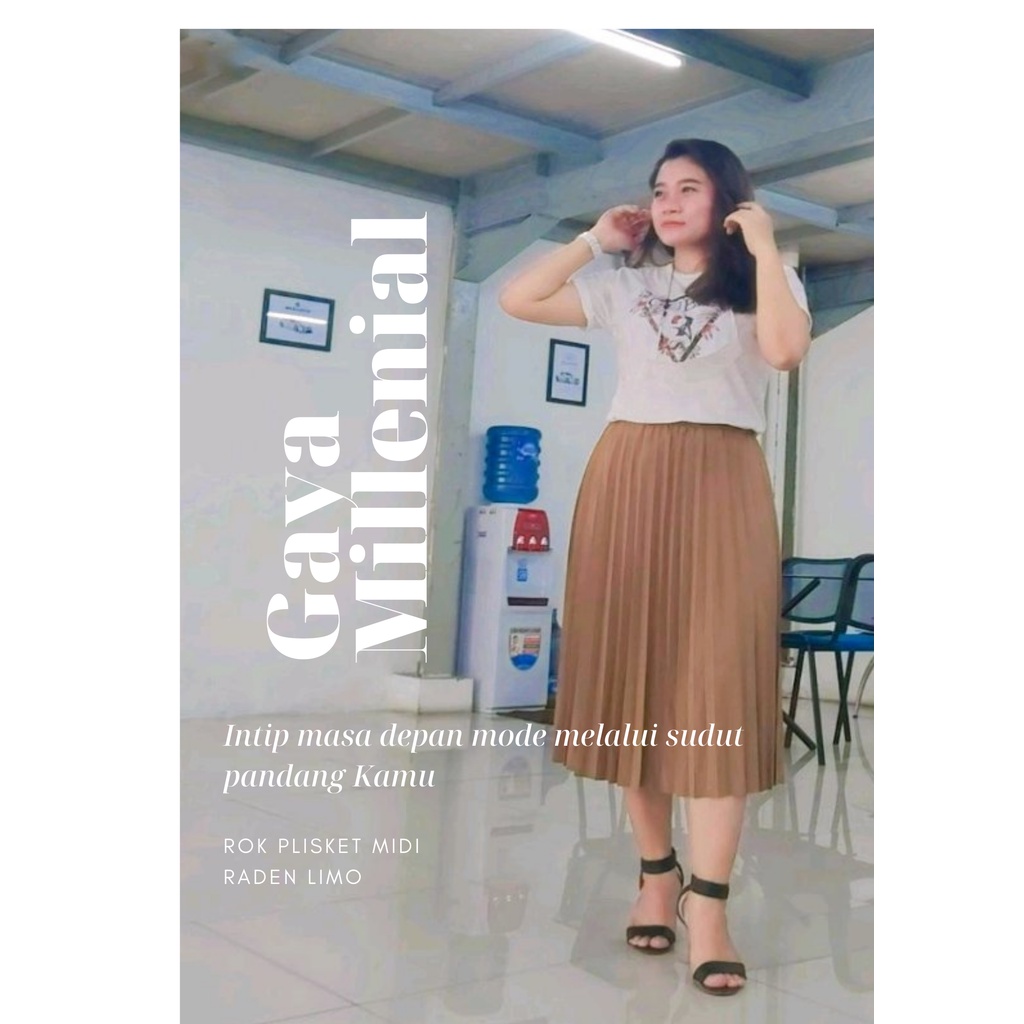 Rok Plisket midi 7/8 moumbloe import ( tebal, adem,mulur, jatuh)