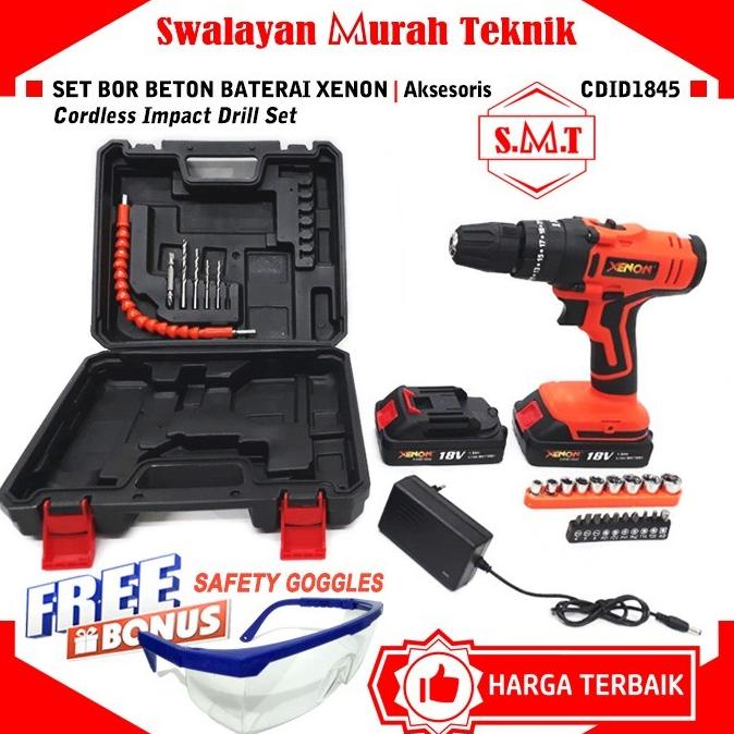 ] Cordless Impact Drill XENON CDID 1845 BOR BETON Baterai Aksesoris