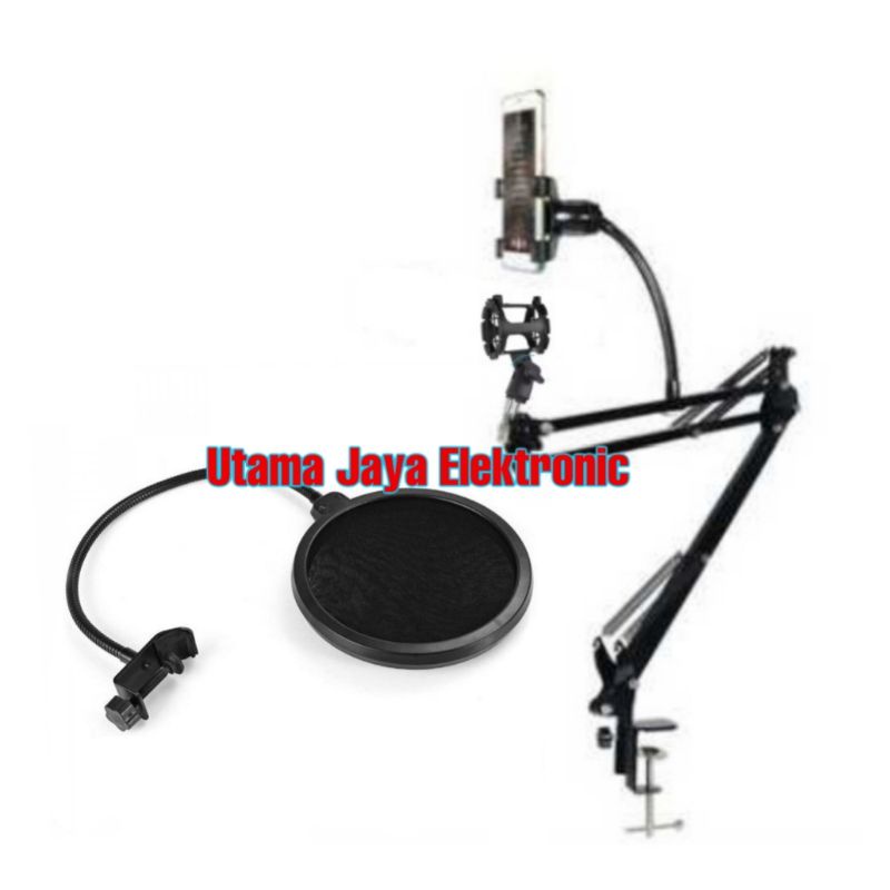 PAKET Komplit Mic BM800 Soundcard V8 plus Stand Holder D6 Pop Filter Home Recording Terbaik