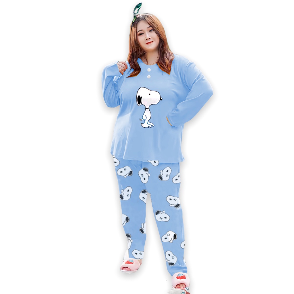 Baju Tidur Jumbo Wanita PP XXXL Ld 120 Lengan Panjang Baby Doll Bahan Kaos Bigsize Murah Bear.