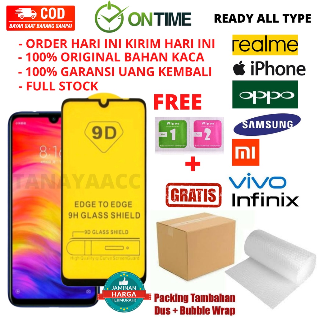 Tempered Glass Temperad Glass Antigores Kaca Pelindung Layar Hp Ful Layar 9D Semua tipe Hp OPPO VIVO SAMSUNG REALME XIAOMI INFINIX IPHONE