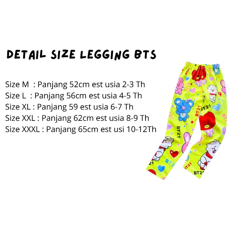 Legging Anak Perempuan Karakter BTS Celana Leging Anak Perempuan Cewek BTS Celana Panjang Anak Cewek