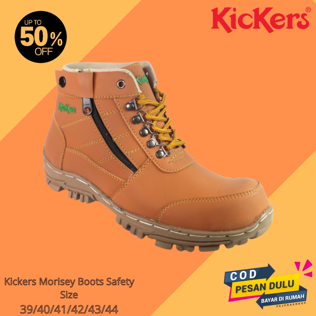 Sepatu Safety Boots Pria Kickers Morisey TAN Ujung Besi Bots Sefty Kerja Boot Outdoor Tracking Shoes