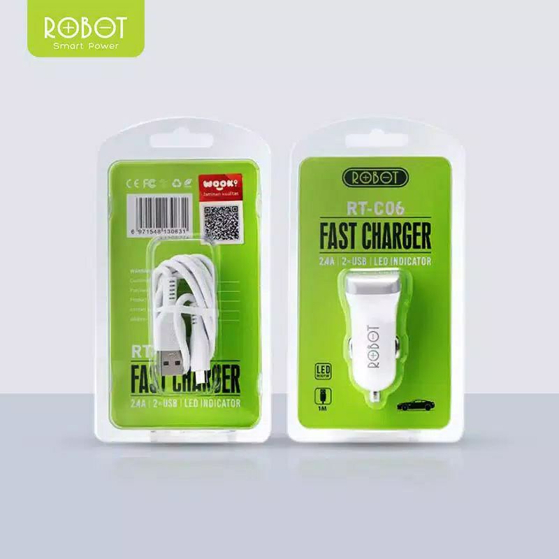 Charger Mobil Robot RT-C06 Car Charger Free Kabel Micro USB ORIGINAL