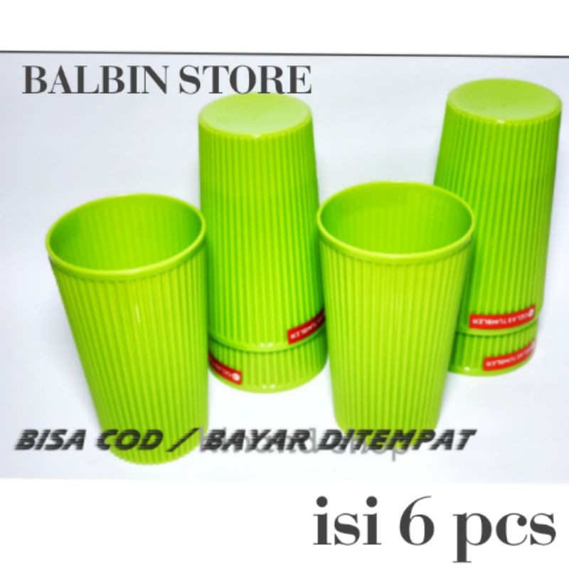 6 pcs gelas bambu plastik pine hijau anti pecah ( bisa cod / bayar ditempat)