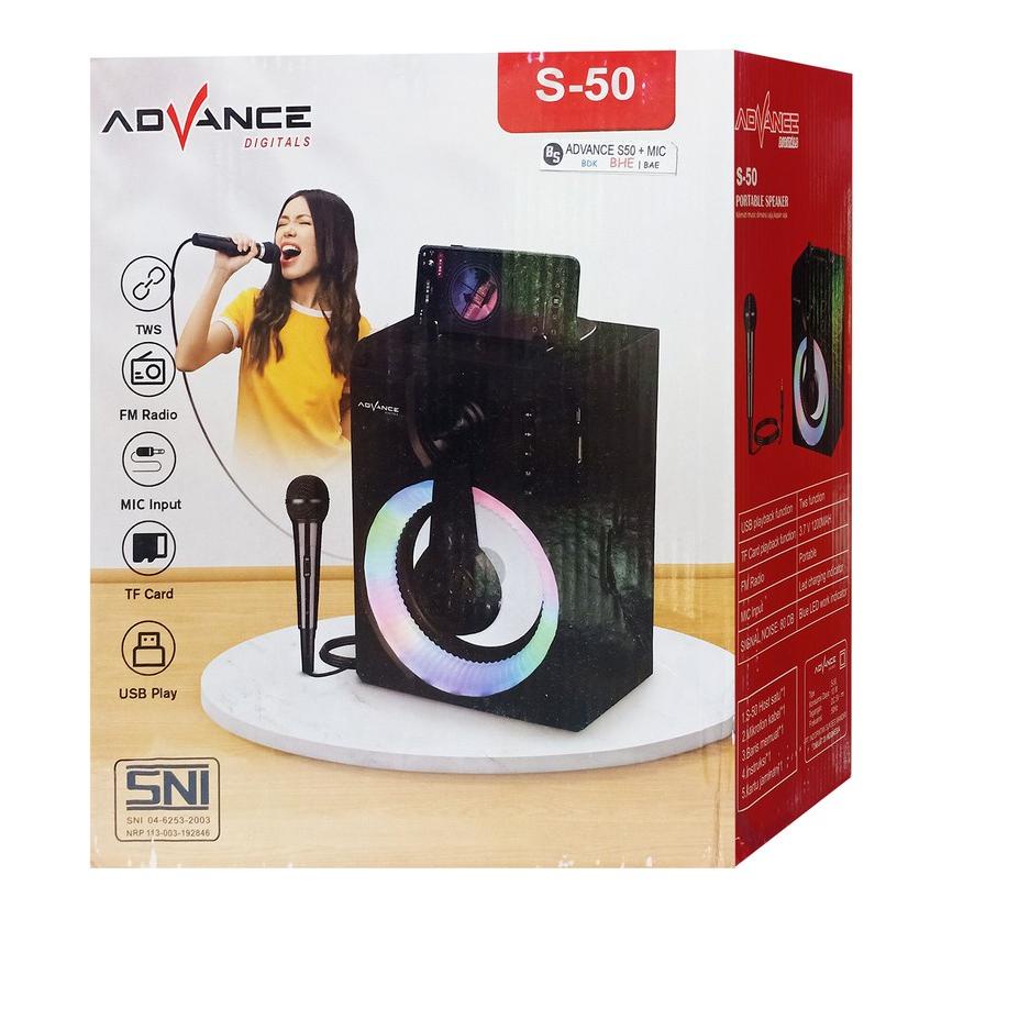 Diskon Gembira Speaker Advance S50 Bluetooth plus Mic karaoke portable