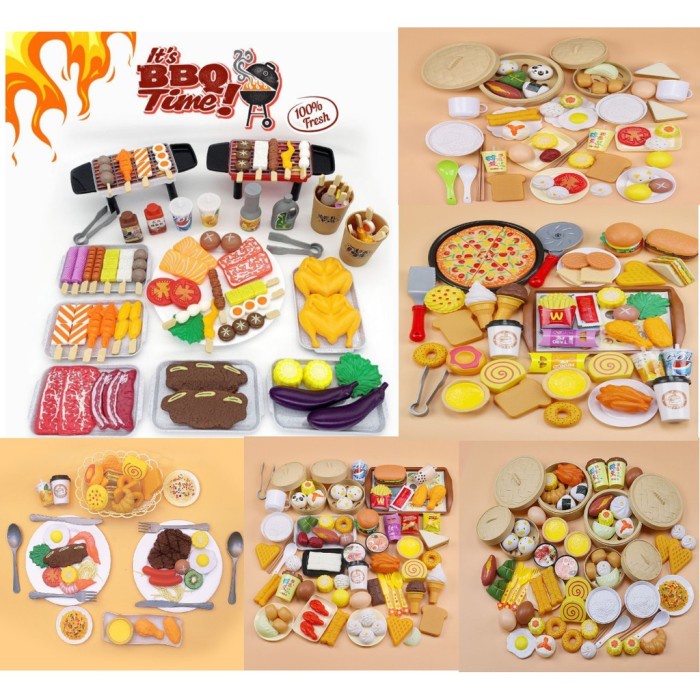 Mainan Makanan Pretend Play Mainan Anak Dapur Dimsum BBQ Grill Kitchen Mainan Peran Pretend Toys