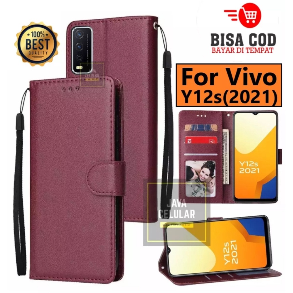 Flip Cover VIVO Y12S (2021) - Wallet Case Kulit - Casing Flip Cover Case Wallet Leather Flip Case VI